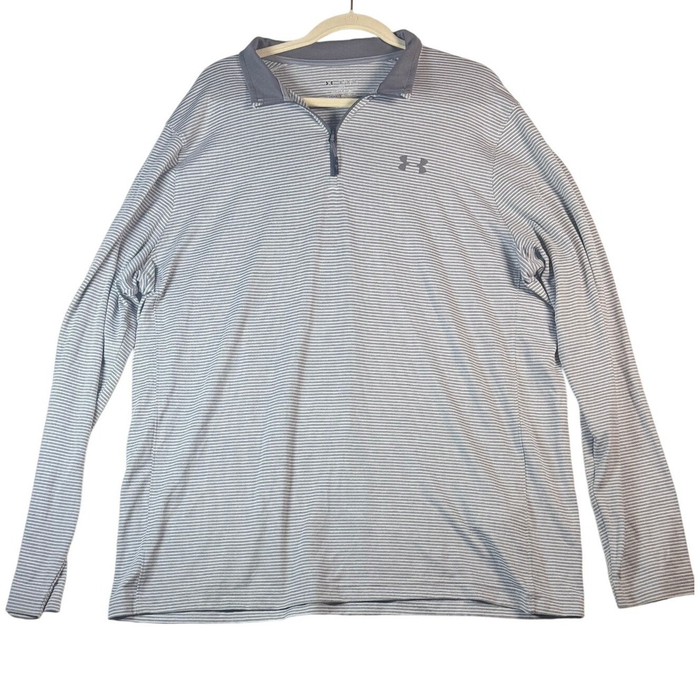 Under Armour ColdGear Mens 2XL Gray Striped 1/4 Zip Pullover Loose Fit Shirt